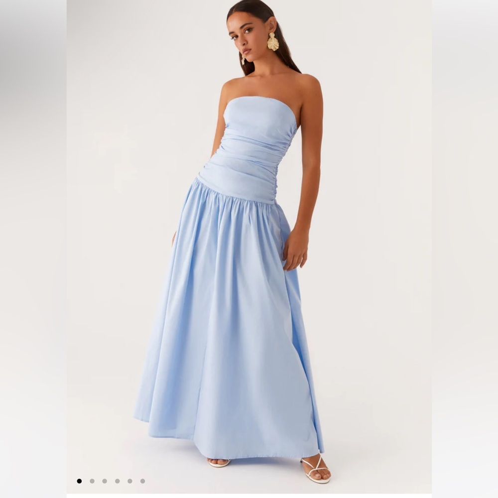 Peppermayo Blue Strapless Ruched Sundress